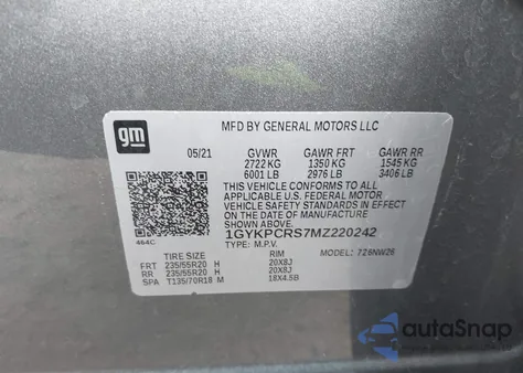 2021 Cadillac Xt6 Fwd Premium Luxury z USA, uszkodzony, nr VIN 1GYKPCRS7MZ220242